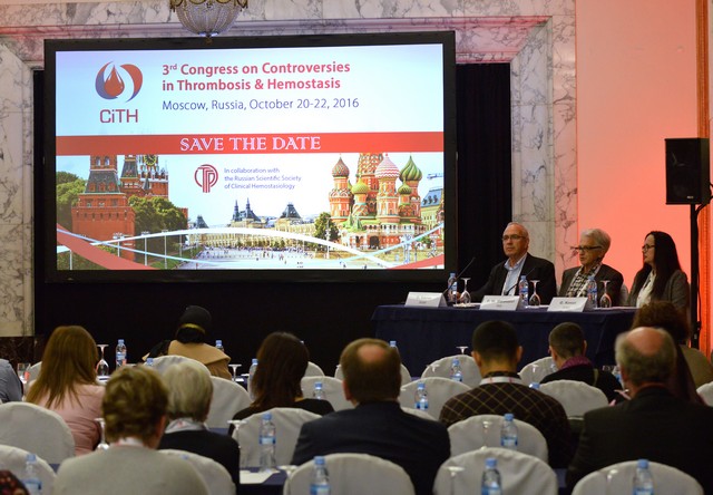 A panel of experts on stage at the 3rd CiTH congress in Moscow, facing the audience